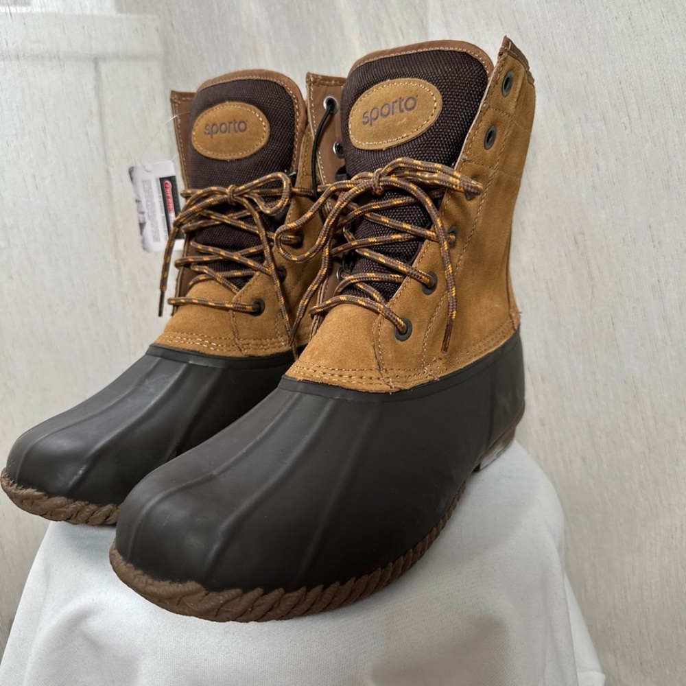 Sport Duck Boots Waterproof Winter Snow Lace Up Brown Black Size 9